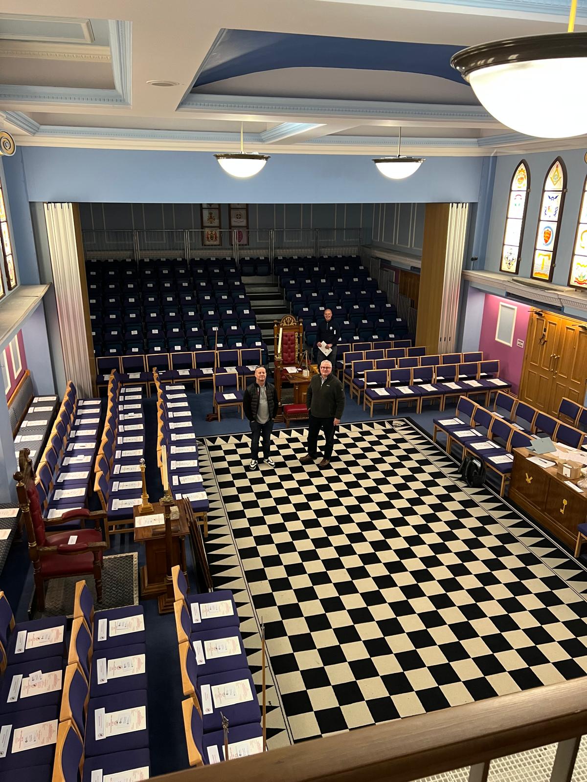 The lodge room arranged for a formal meeting